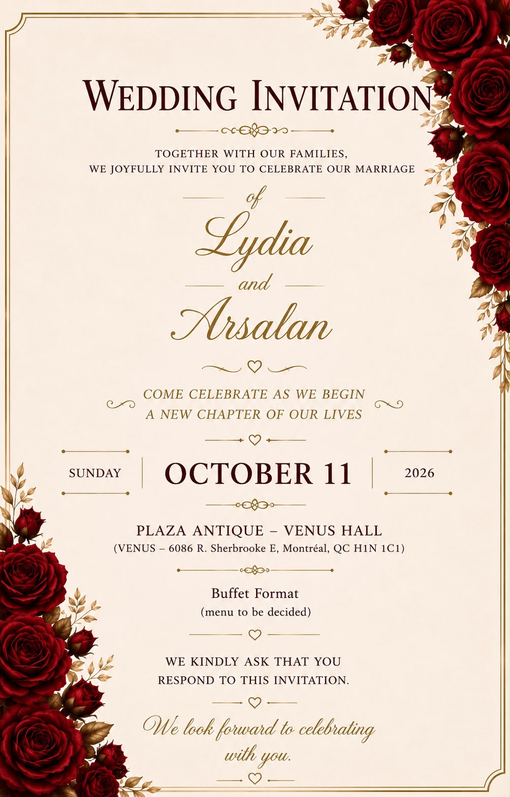 Save the Date invitation for Lydia and Arsalan — Sunday, October 11, 2026.